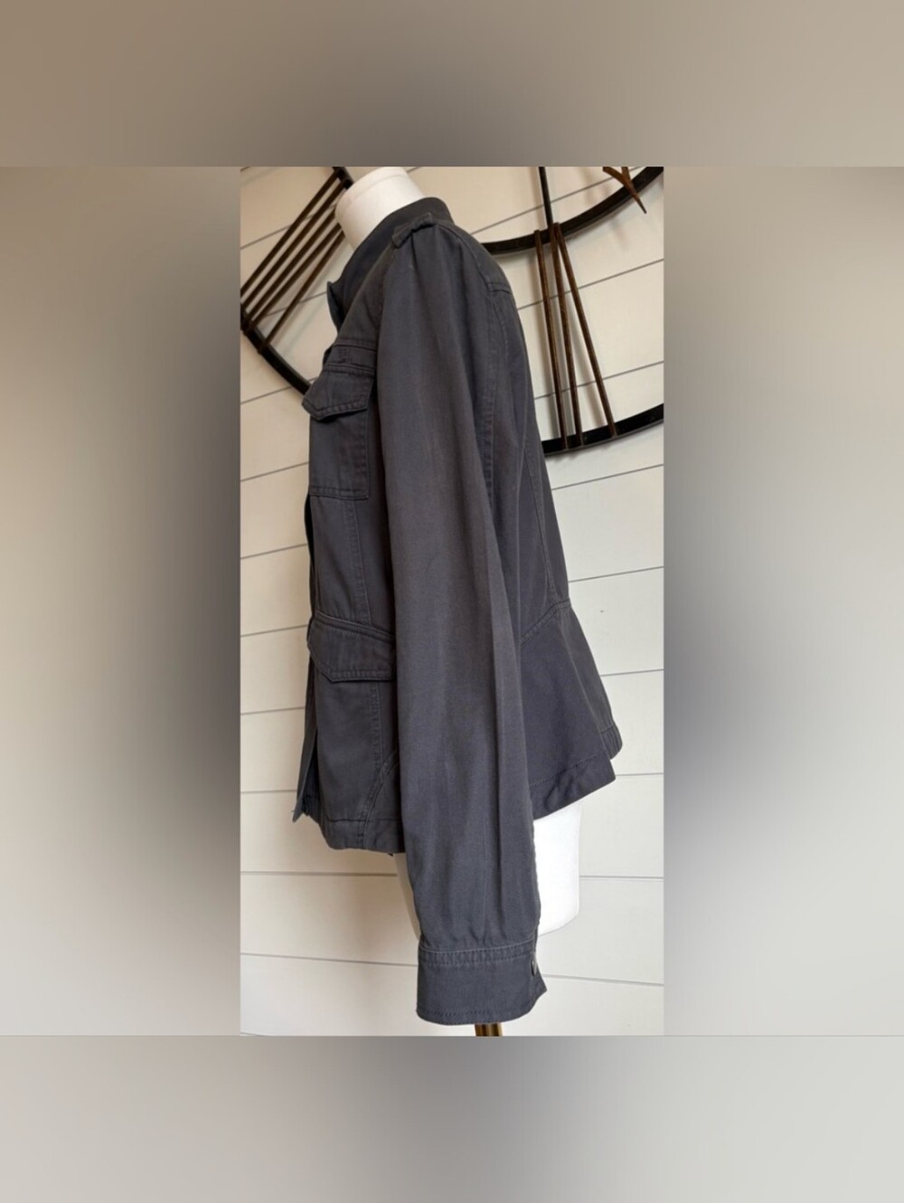 Hinge Dark Grey Military Style Utility Jacket 100% Cotton Canvas W Full Zip. - Picture 6 of 9